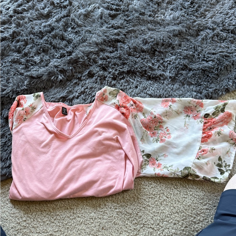 SHEIN Pink and Floral Women's Blouse